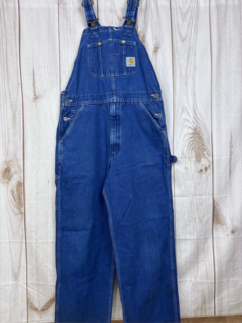 Vintage Carhartt Classic Denim Bib Overalls Workwear Mens USA Jeans Blue 34x30
